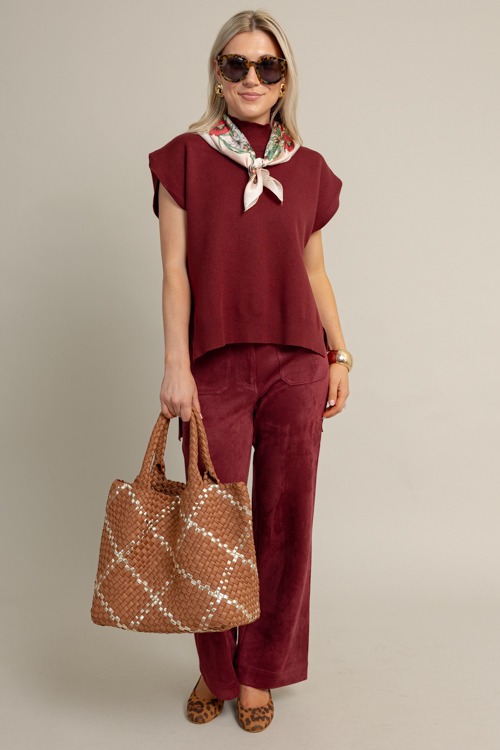 Suede Patch Pocket Pants, Burgundy