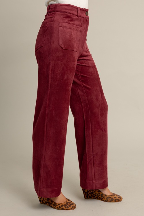 Suede Patch Pocket Pants, Burgundy - 1010-109.jpg