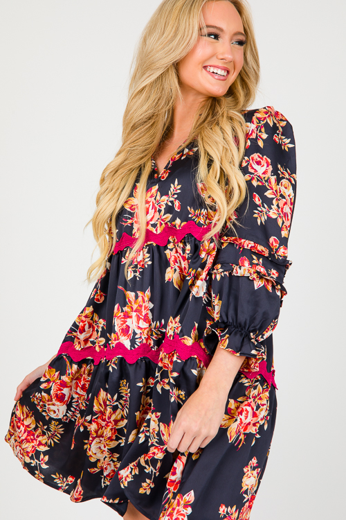 Ric Rac Floral Dress, Midnight - New Arrivals - The Blue Door Boutique