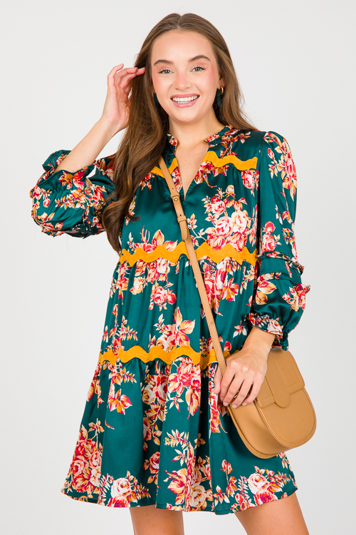 Ric Rac Floral Dress, Hunter Green