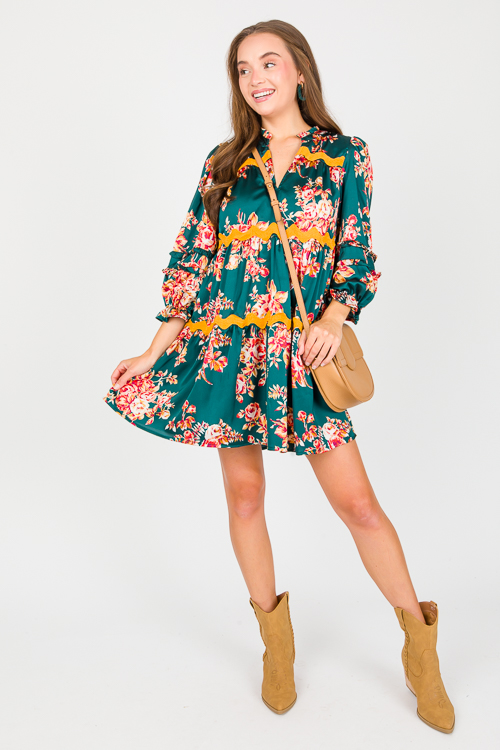 Ric Rac Floral Dress, Hunter Green