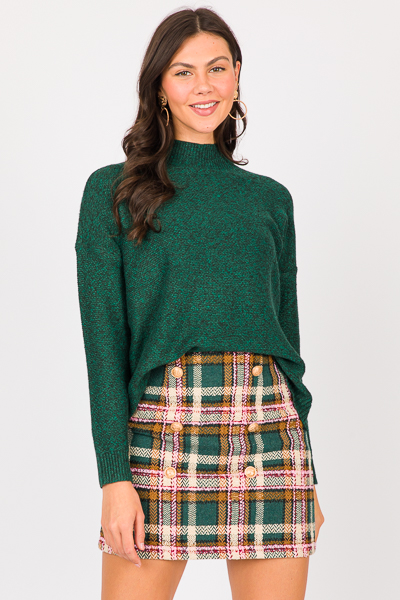 Gold Button Plaid Skirt, Green