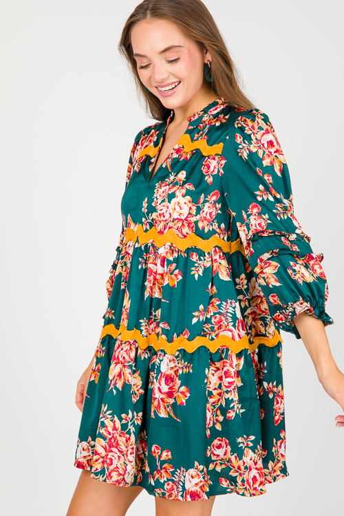 Ric Rac Floral Dress, Hunter Green - SALE - The Blue Door Boutique