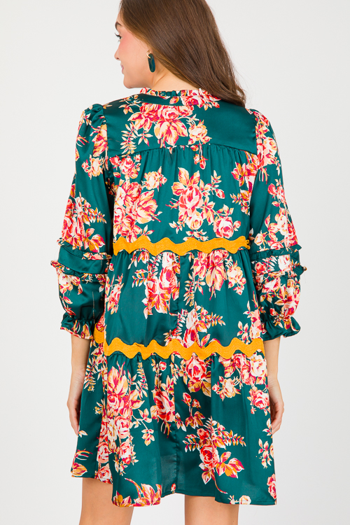 Ric Rac Floral Dress, Hunter Green