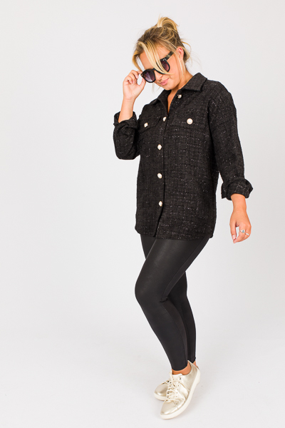 Sparkle Tweed Shacket, Black