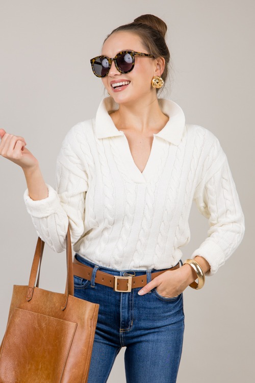 Charlie Cable Sweater, Ivory