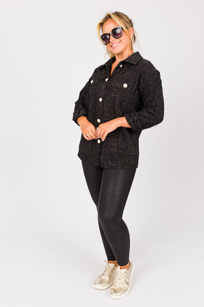 Sparkle Tweed Shacket, Black