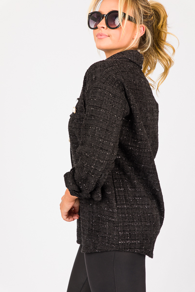 Sparkle Tweed Shacket, Black