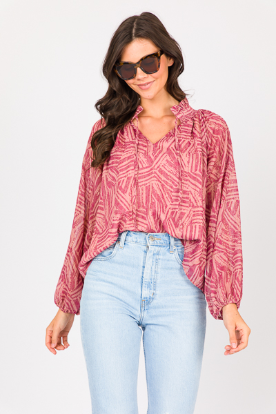 Abstract Lurex Blouse, Canyon Red