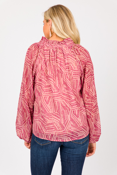 Abstract Lurex Blouse, Canyon Red