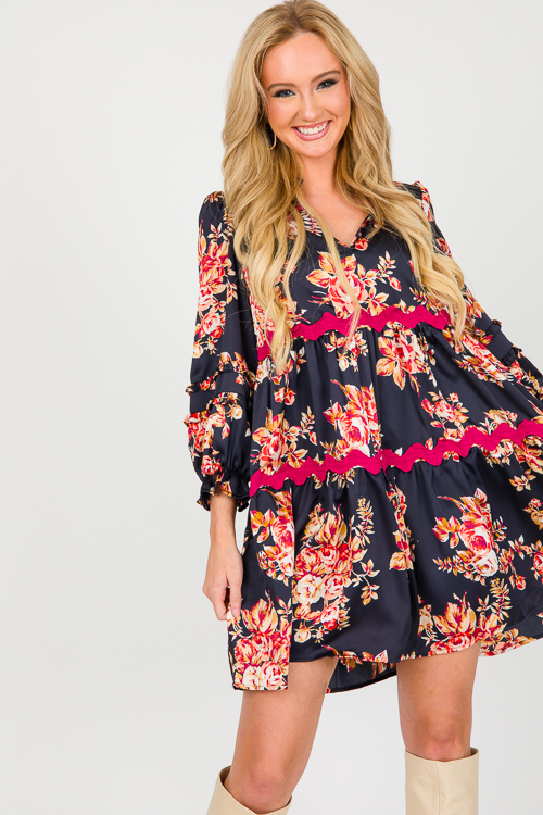 Ric Rac Floral Dress, Midnight