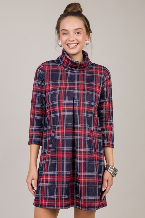 Meghan Dress, Red Navy Plaid