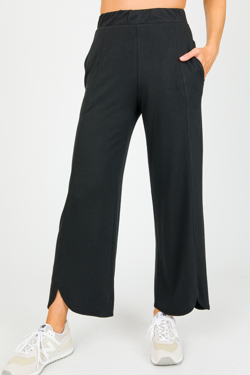 Notch Hem Knit Pants, Black