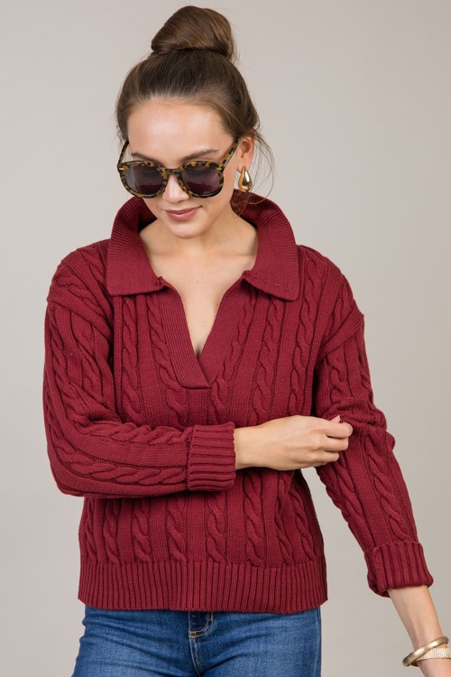 Charlie Cable Sweater, Burgundy