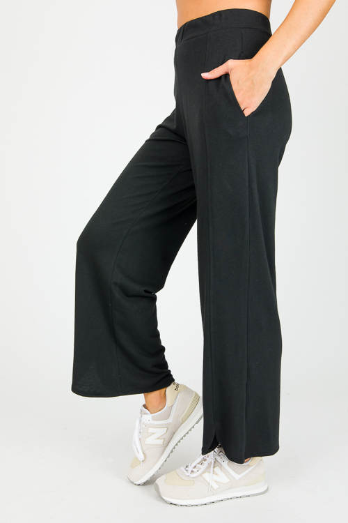 Notch Hem Knit Pants, Black