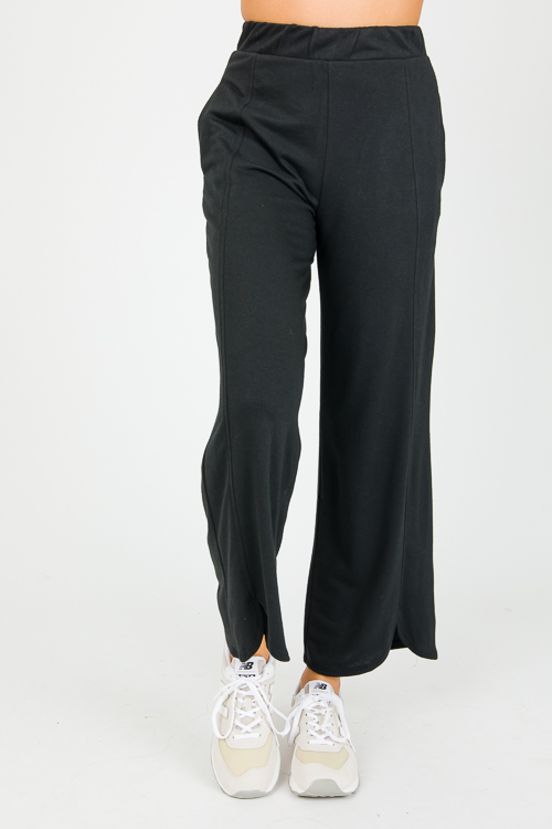 Notch Hem Knit Pants, Black