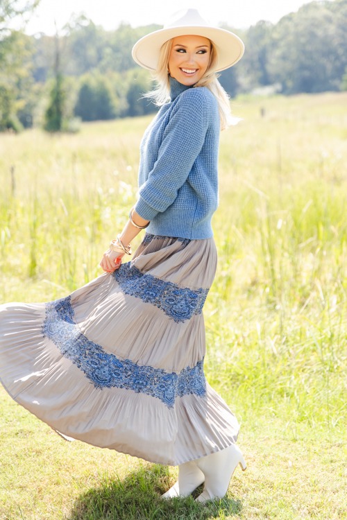 Printed Pleats Midi Skirt