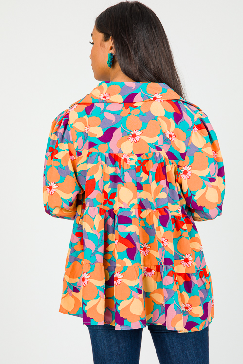Abstract Floral Button Blouse