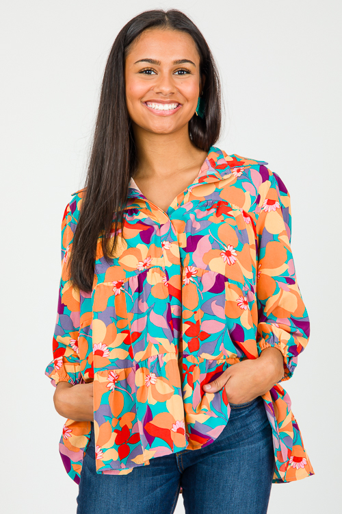 Abstract Floral Button Blouse