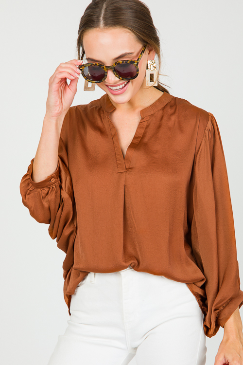 Shana Satin Blouse, Brown