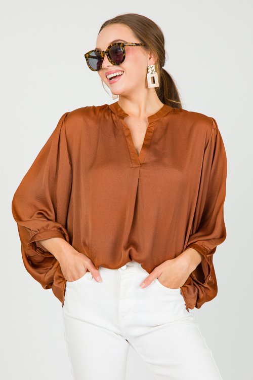 Shana Satin Blouse, Brown