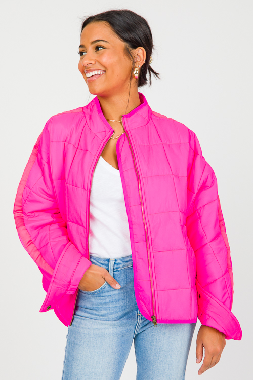 Quilted Ribbon Trim Jacket, Fuchsia