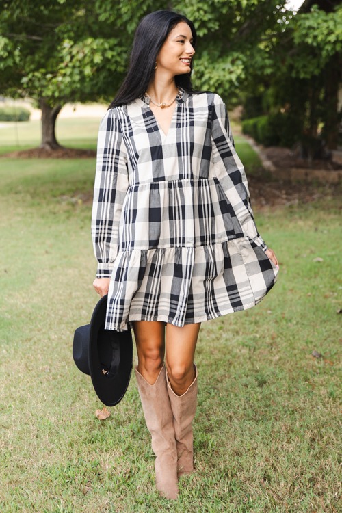 Shannon Plaid Dress, Tan