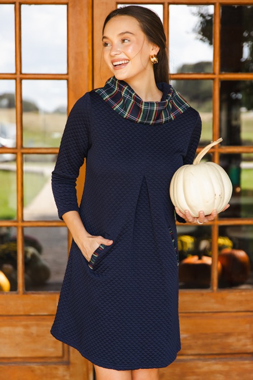 Ruby Dress, Navy Green Plaid