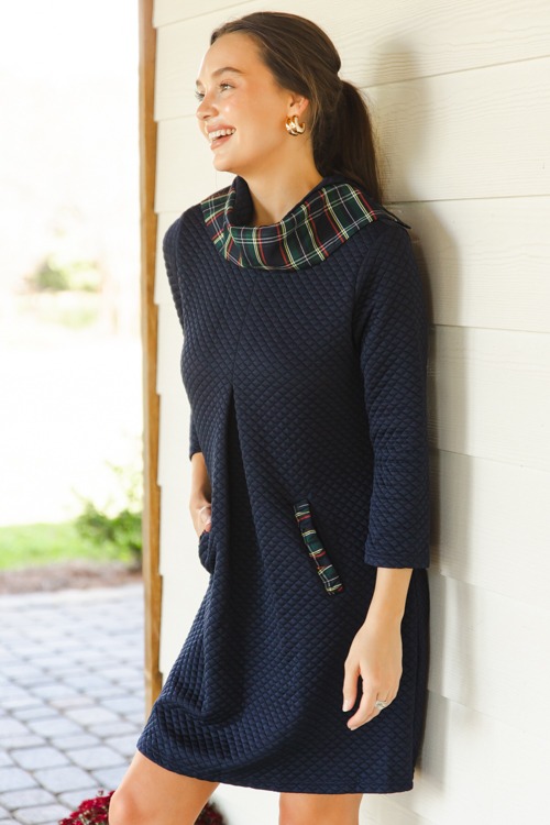 Ruby Dress, Navy Green Plaid