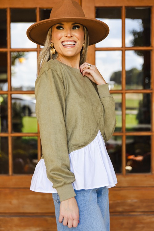 Suede Poplin Contrast Top, Olive - 1011-268.jpg