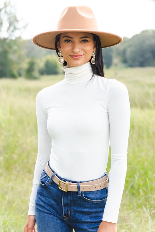 Simple Turtleneck Top, Cream