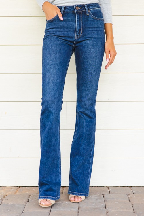 High Rise Flare Jeans, Dark