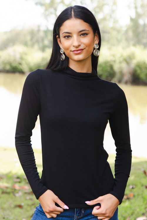 Go-To Mock Neck Top, Black