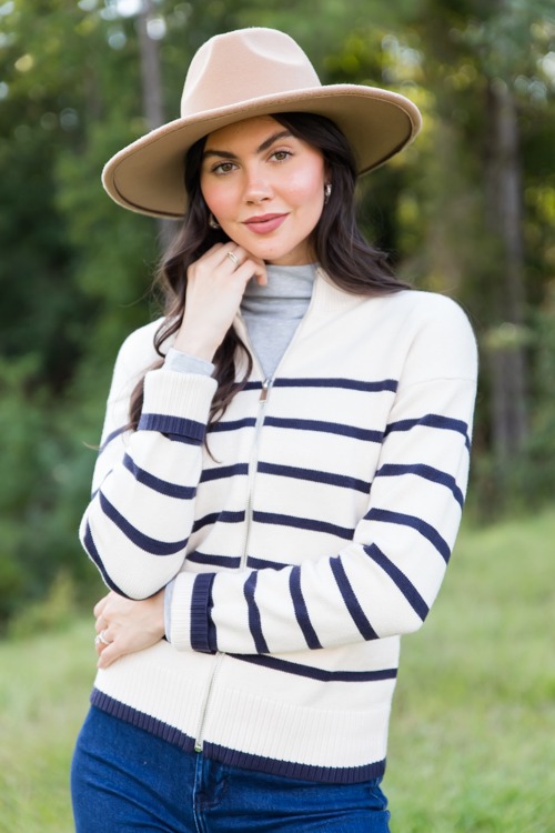 Stripe Zip Sweater Jacket, Ivory