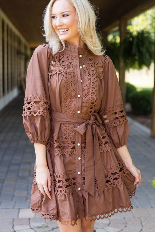 Lovely Lace Button Dress, Brown - 1011-52.jpg