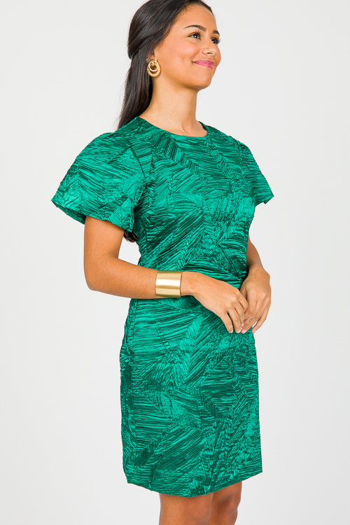 Textured Satin Dress, Green