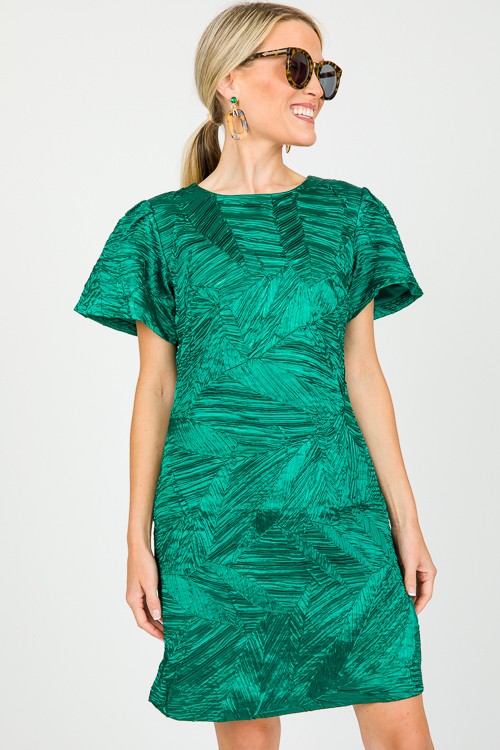 Textured Satin Dress, Green