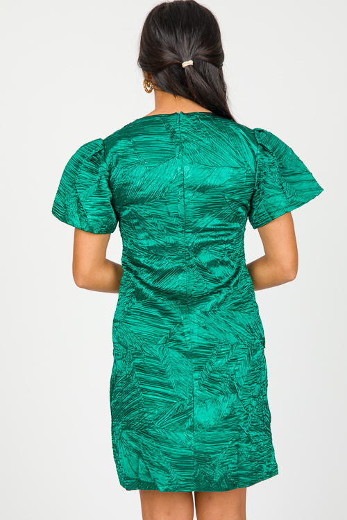 Textured Satin Dress, Green