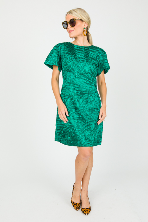 Textured Satin Dress, Green - New Arrivals - The Blue Door Boutique