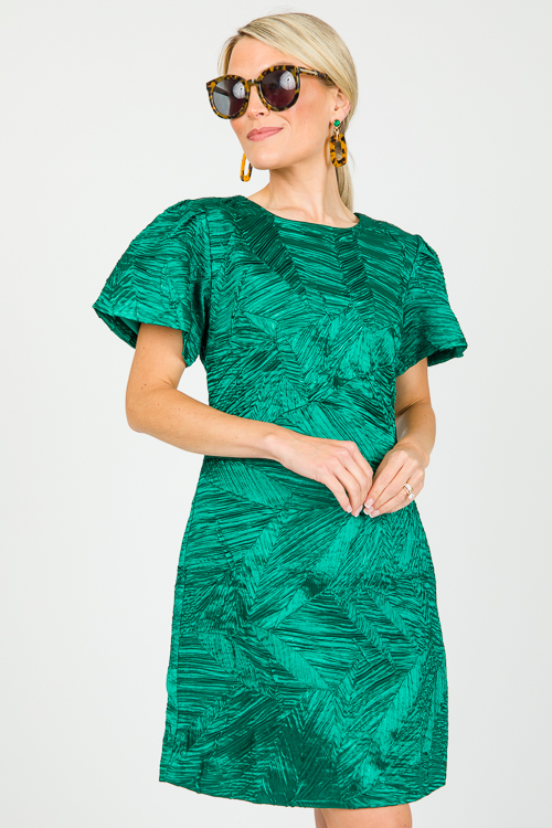 Textured Satin Dress, Green