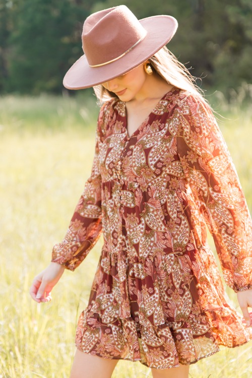 Tiered Paisley Dress, Red Brown - 1011-87.jpg