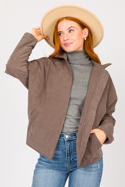 Quilted Squares Jacket, Charcoal