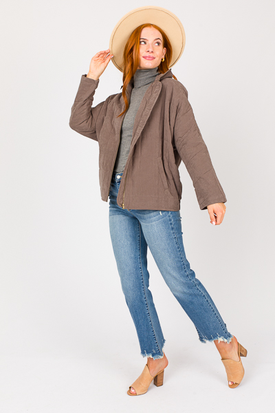 Quilted Squares Jacket, Charcoal