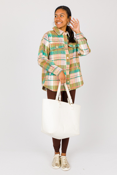 Ariel Plaid Shacket, Green Mix