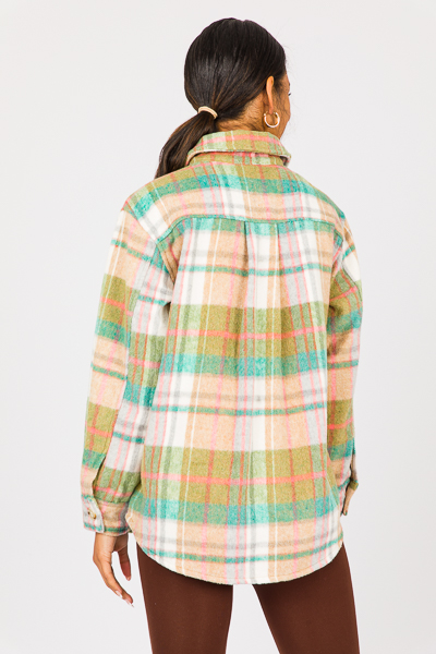 Ariel Plaid Shacket, Green Mix