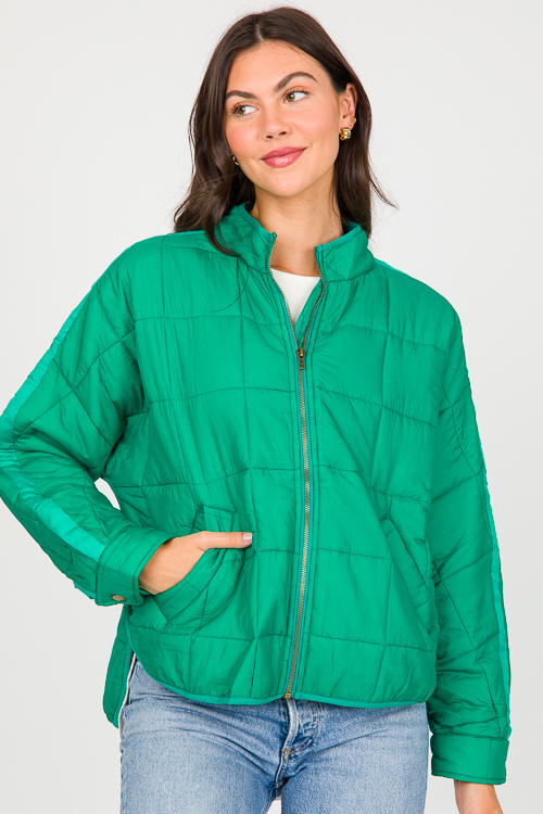Quilted Ribbon Trim Jacket, Kelly Green