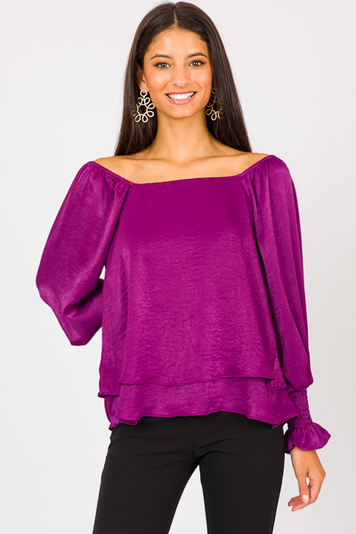 Layered Satin Top, Magenta