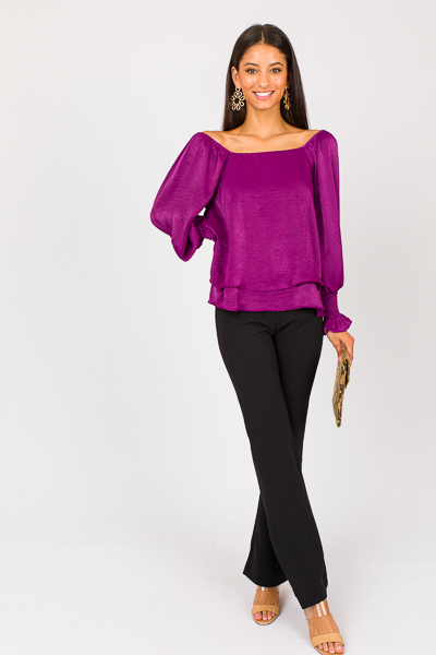 Layered Satin Top, Magenta