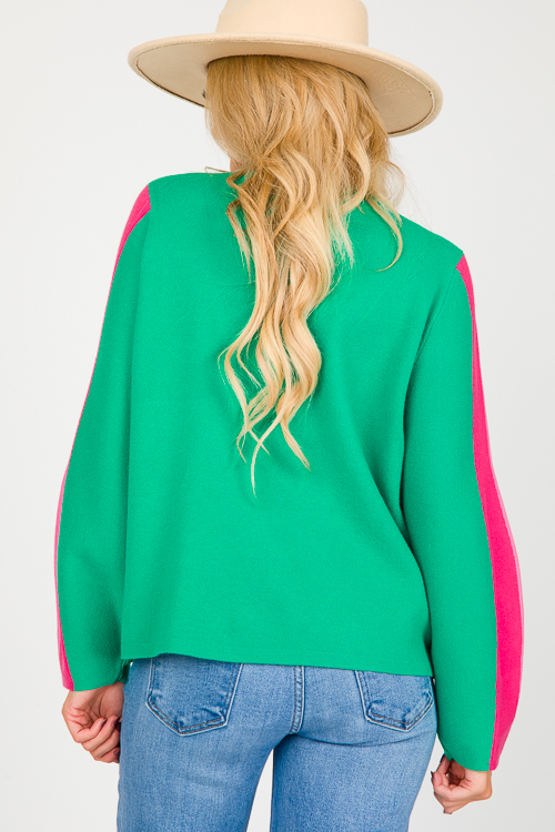 Colorblock Sleeve Sweater, Green