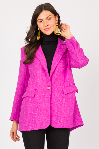 Tweed Single Button Jacket, Pink